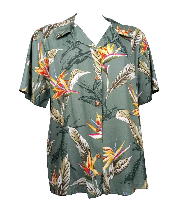 Bird of Paradise #4 Women's Hawaiian Camp Shirt Solid Color Striped Floral