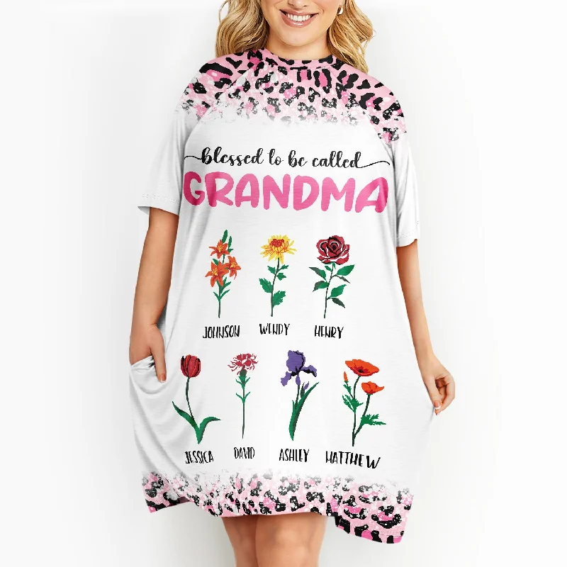 Blessed To Be Called Birth Flowers - Gift For Grandma, Mom, Mother - Personalized Women's Sleep Tee Spandex Blend Rayon Blend Denim Blend Blessed To Be Called Birth Flowers - Gift For Grandma, Mom, Mother - Personalized Women's Sleep Tee Spandex Blend Rayon Blend Denim Blend