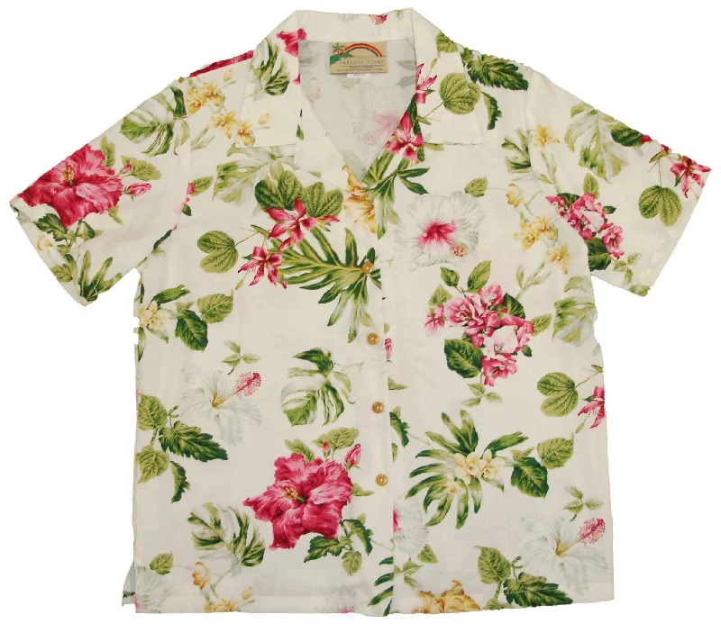 Bougainvillea Women's Hawaiian Camp Shirt Solid Color Striped Floral