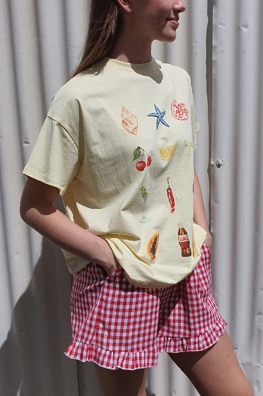 By Frankie - Summer Assortment T Shirt Set, Yellow/Red Gingham Collared T-Shirt Boat Neck A-Line By Frankie - Summer Assortment T Shirt Set, Yellow/Red Gingham Collared T-Shirt Boat Neck A-Line