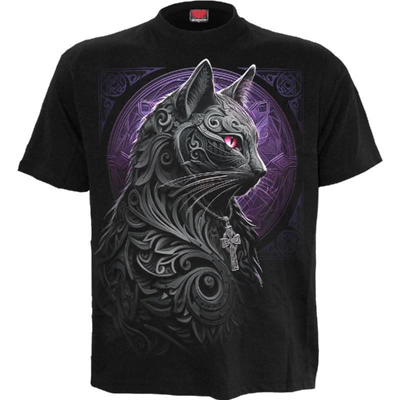 CELTIC WHISKERS - Front Print T-Shirt Black Spandex Blend Rayon Blend Denim Blend