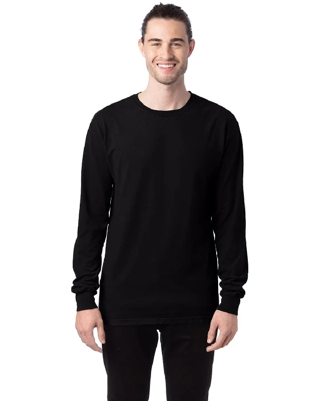 ComfortWash by Hanes Unisex 100% Ringspun Cotton Long Sleeve T-Shirt | Black Zippered Buttoned Snapped