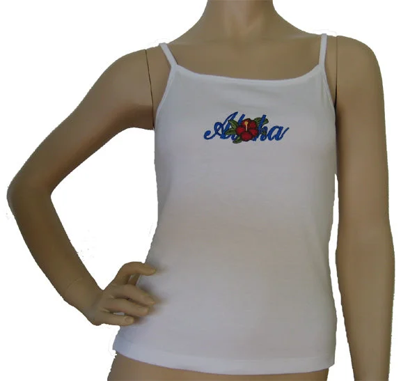K9-SP561EA (White Embroidery Aloha), 100% Knit Cotton Single strap Tank Top long tank top K9-SP561EA (White Embroidery Aloha), 100% Knit Cotton Single strap Tank Top long tank top