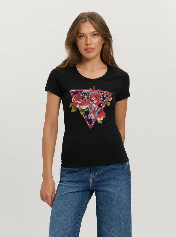 Eco Black Roses Logo T-Shirt Chenille Blend Fleece Blend Nylon Blend