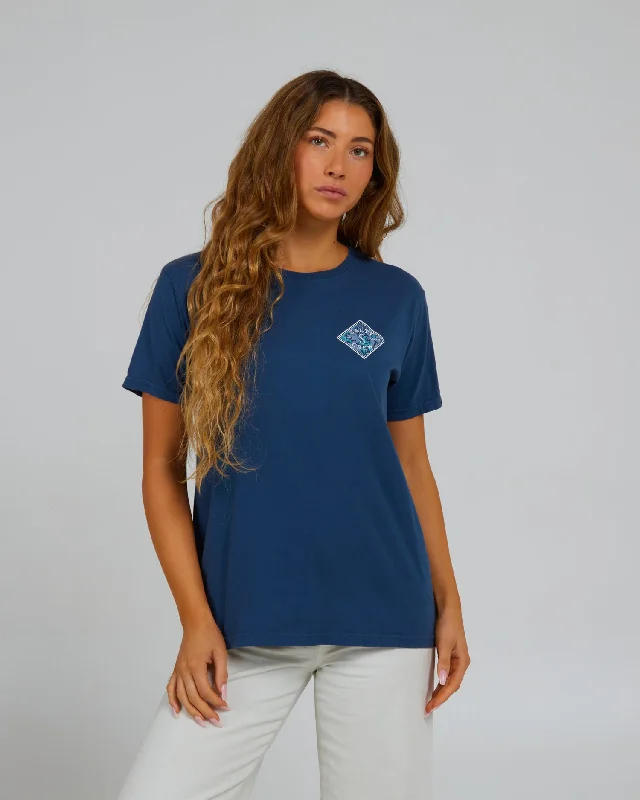 Floral Tippet Boyfriend S/S Tee - Denim Graphic Embroidered Appliqued