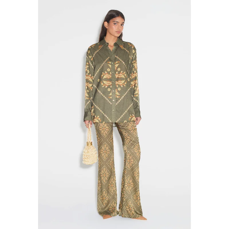 Hansen & Gretel Manny Silk Shirt - Sage Tile Mesh Blend Leather Blend Suede Blend
