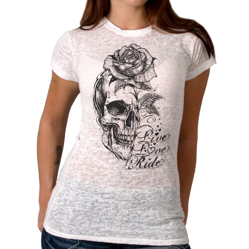 Hot Leathers Ladies Burnout Stem Skull T-Shirt GLC1583 Spandex Blend Rayon Blend Denim Blend Hot Leathers Ladies Burnout Stem Skull T-Shirt GLC1583 Spandex Blend Rayon Blend Denim Blend