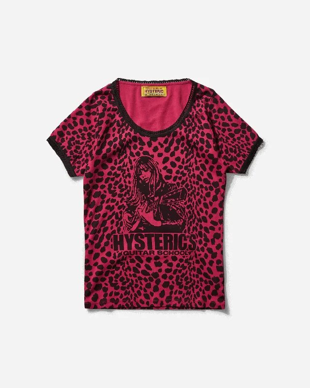 Women's Hysteric's Guitar School T-Shirt Pink Mesh Blend Leather Blend Suede Blend