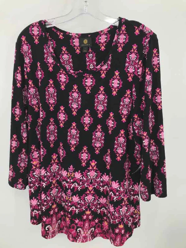 Pre-Owned JM Collection Black Size Large Printed T-shirt Iron Safe Non-Iron Wrinkle Free Pre-Owned JM Collection Black Size Large Printed T-shirt Iron Safe Non-Iron Wrinkle Free