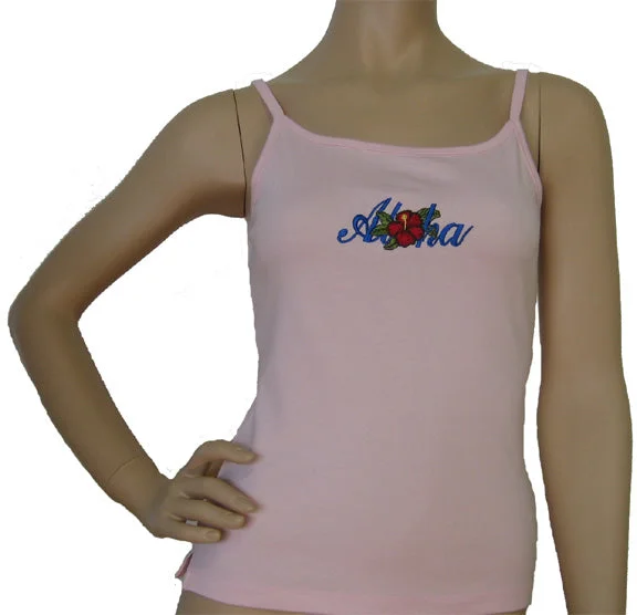 K9-SP531EA (Pink Embroidery Aloha), 100% Knit Cotton Single strap Tank Top off shoulder tank K9-SP531EA (Pink Embroidery Aloha), 100% Knit Cotton Single strap Tank Top off shoulder tank