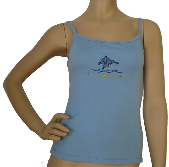 K9-SP533ED (Baby Blue Embroidery Dolphin), 100% Knit Cotton Single strap Tank Top turquoise tank top K9-SP533ED (Baby Blue Embroidery Dolphin), 100% Knit Cotton Single strap Tank Top turquoise tank top