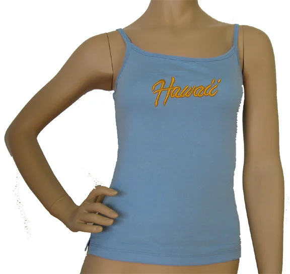 K9-SP533EH (Baby Blue Embroidery Hawaii), 100% Knit Cotton Single strap Tank Top cutout tank top K9-SP533EH (Baby Blue Embroidery Hawaii), 100% Knit Cotton Single strap Tank Top cutout tank top