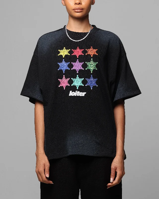 Loiter Sherif Vintage T-Shirt Washed Black Notch Collar Peter Pan Collar Cowl Neck