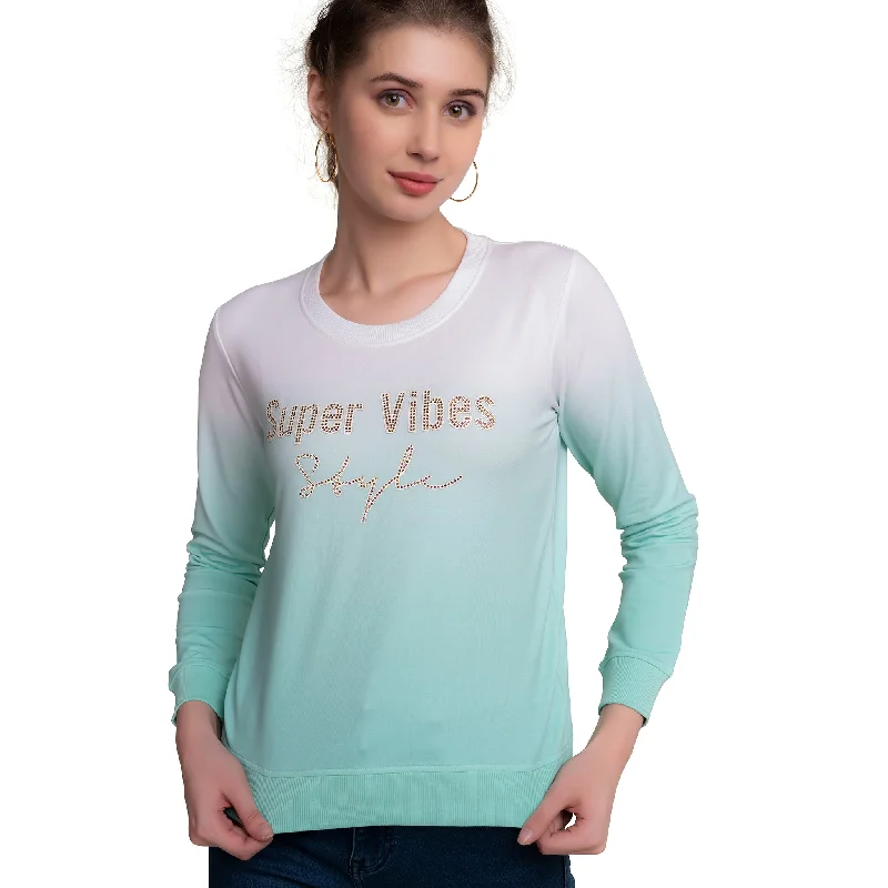 Long Sleeve Chest Printed Ladies Cotton T-shirt Sequined Glittery Shiny