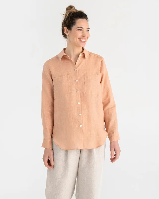 Long-sleeved linen shirt CALPE in Peach Ribbed T-Shirt High Neck Heavyweight