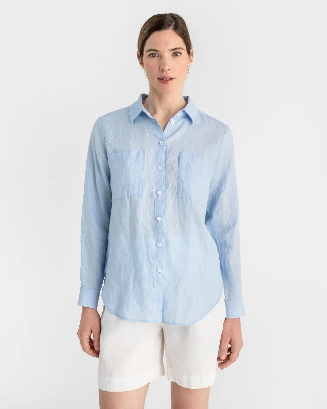 Long-sleeved linen shirt CALPE in Sky blue V-Neck T-Shirt Long Sleeve Cotton