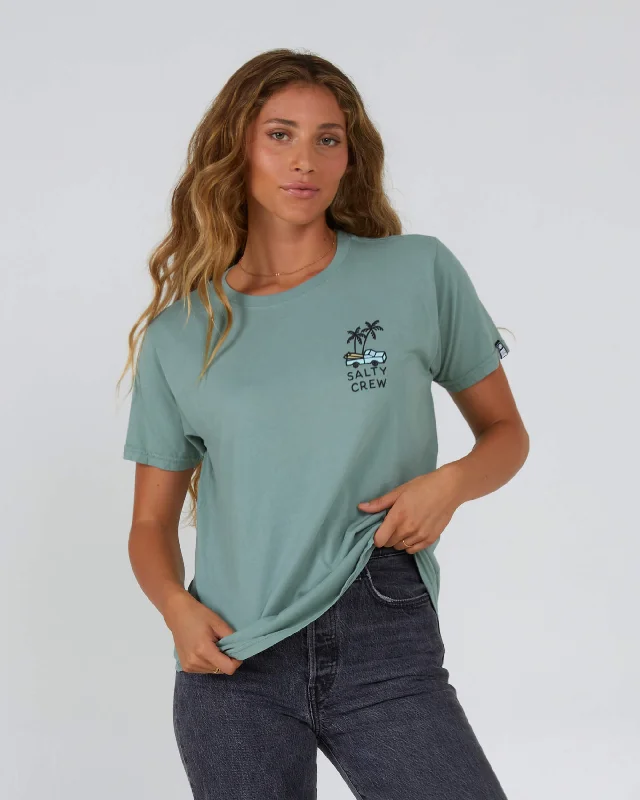 Lookout Boyfriend S/S Tee - Sage Hooded Caped Shawl Collar