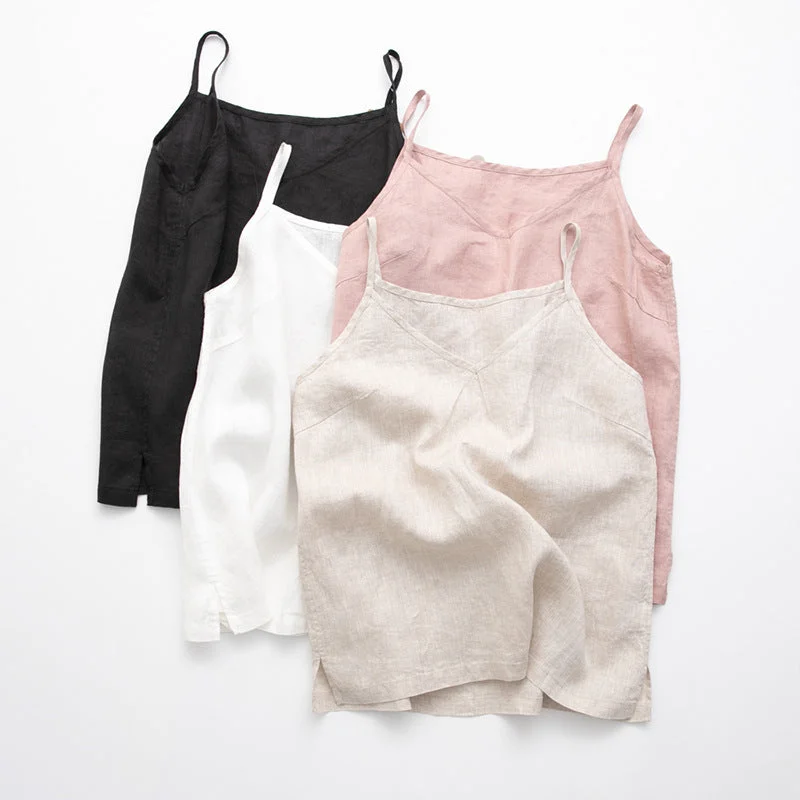 Magnolia Blush Strapless V-Neck 100% Linen Womens Tank Top slim fit tank