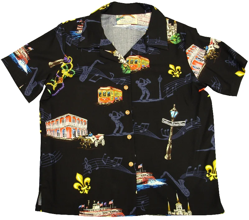 Mardi Gras Women's Hawaiian Camp Shirt Print Jacquard Patchwork