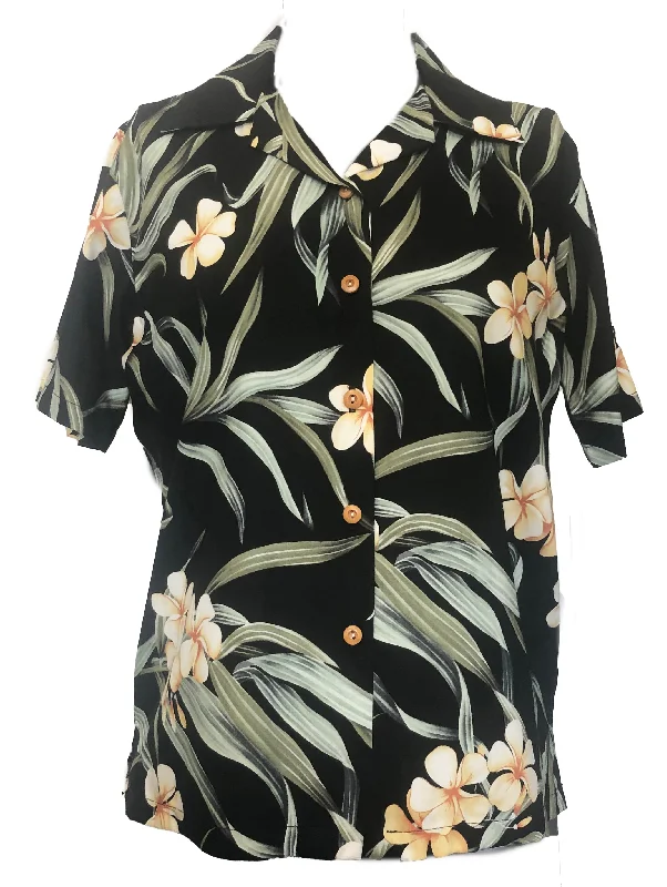 Melia Plumeria Women's Hawaiian Camp Shirt Rayon Velvet Corduroy