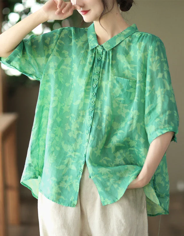 Mid-sleeve Vintage Floral Shirt Polka Dot Checkered Tartan