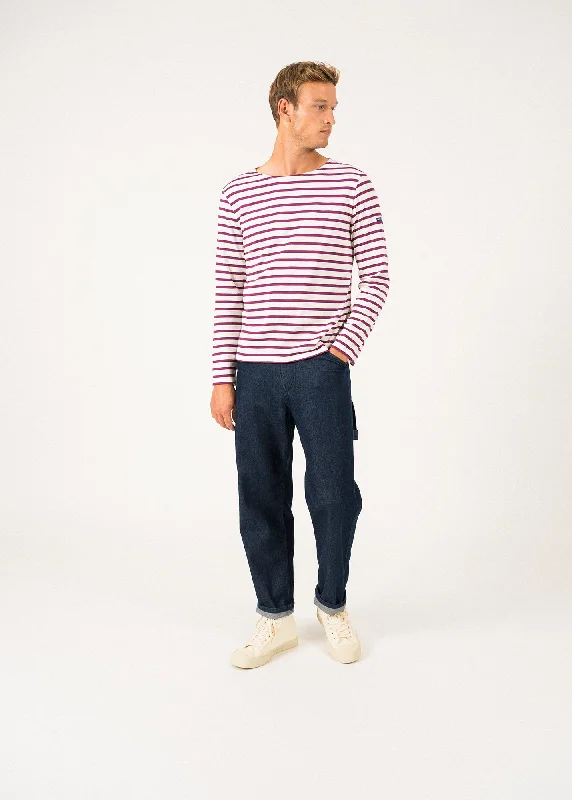 MINQUIERS MODERN - Authentic Breton Stripe Shirt | Soft Cotton | Men Fit (IVORY / PLUM) Graphic Embroidered Appliqued MINQUIERS MODERN - Authentic Breton Stripe Shirt | Soft Cotton | Men Fit (IVORY / PLUM) Graphic Embroidered Appliqued