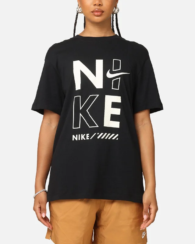 Nike Women's Sportswear T-Shirt Black Notch Collar Peter Pan Collar Cowl Neck