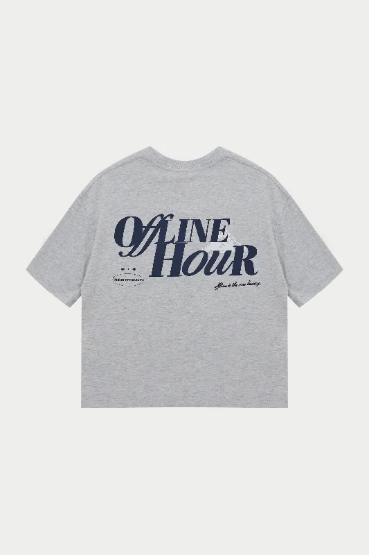 OFFLINE HOUR BOXY T-SHIRT - GREY MARL Zippered Front Buttoned Front Snap Front