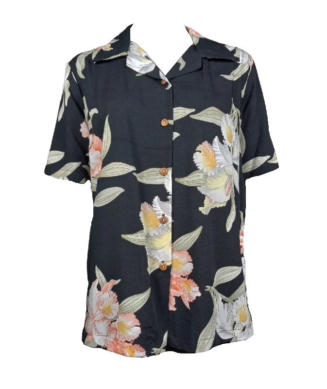 Orchid Corsage Women's Hawaiian Camp Shirt Rayon Velvet Corduroy