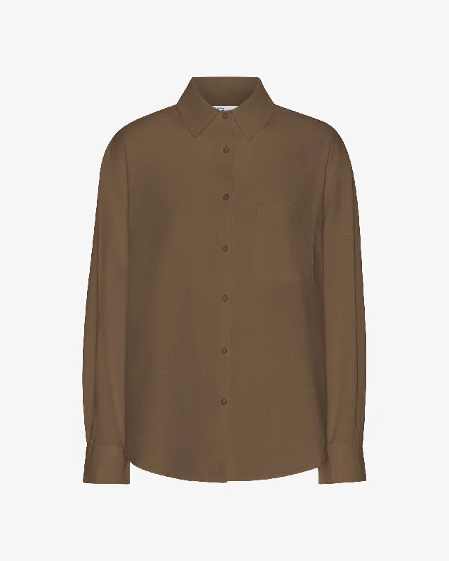 Organic Oversized Shirt - Cedar Brown Hooded Caped Shawl Collar