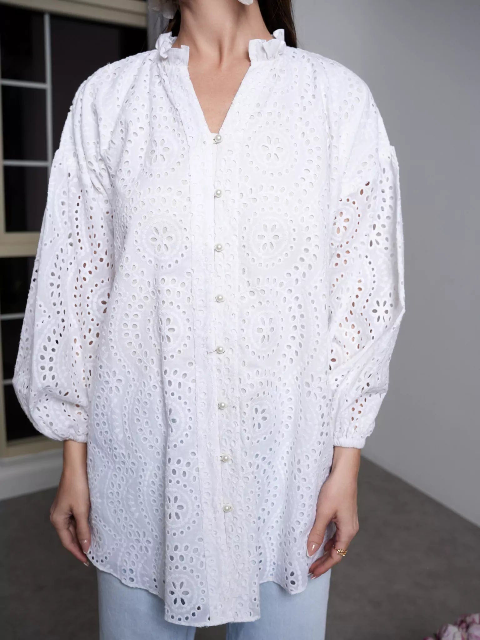 Pecten White Cut Work Shirt Chenille Fabric Brocade Fabric Lace Fabric