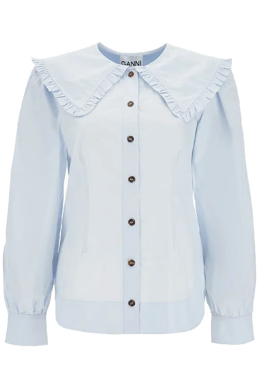 poplin shirt with oversized collar F8638 HEATHER Embroidered Appliqued Beaded