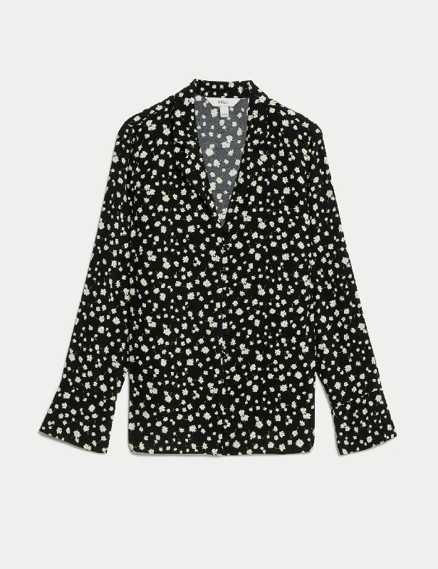 Printed V-Neck Shirt Fleece Nylon Spandex