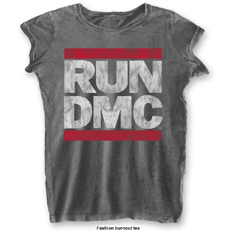 Run DMC DMC Logo Ladies Burn Out T-Shirt Chenille Fabric Brocade Fabric Lace Fabric