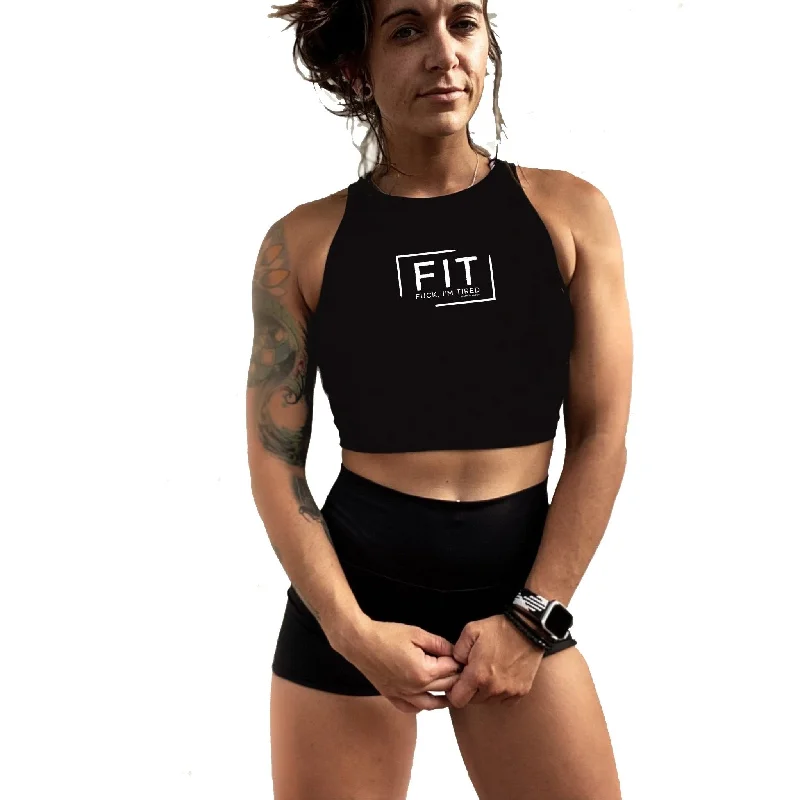 Salty Savage Ladies "FIT Fuck, I’m Tired" High Neck Sleeveless Crop Tank relaxed fit tank Salty Savage Ladies "FIT Fuck, I’m Tired" High Neck Sleeveless Crop Tank relaxed fit tank