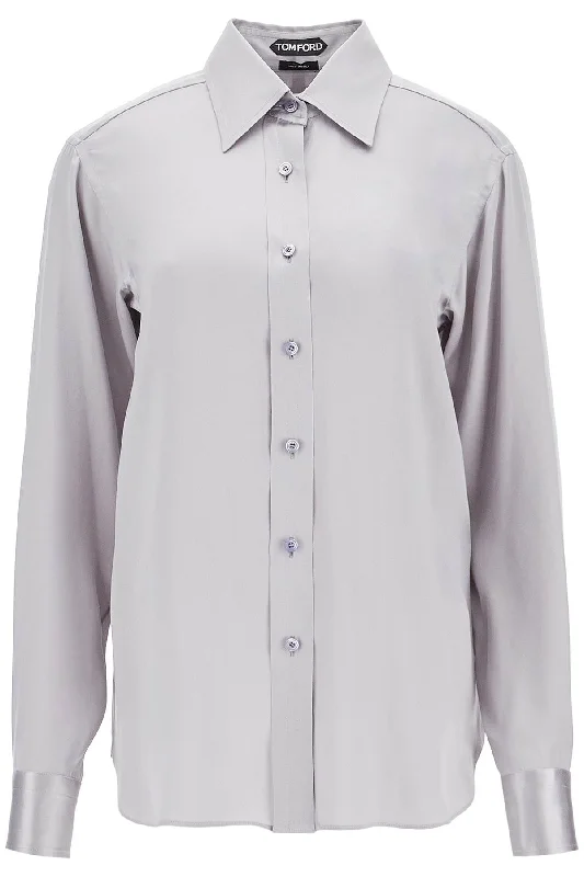 silk satin shirt for women CA3266 FAX1191 STEEL Hooded Caped Shawl Collar