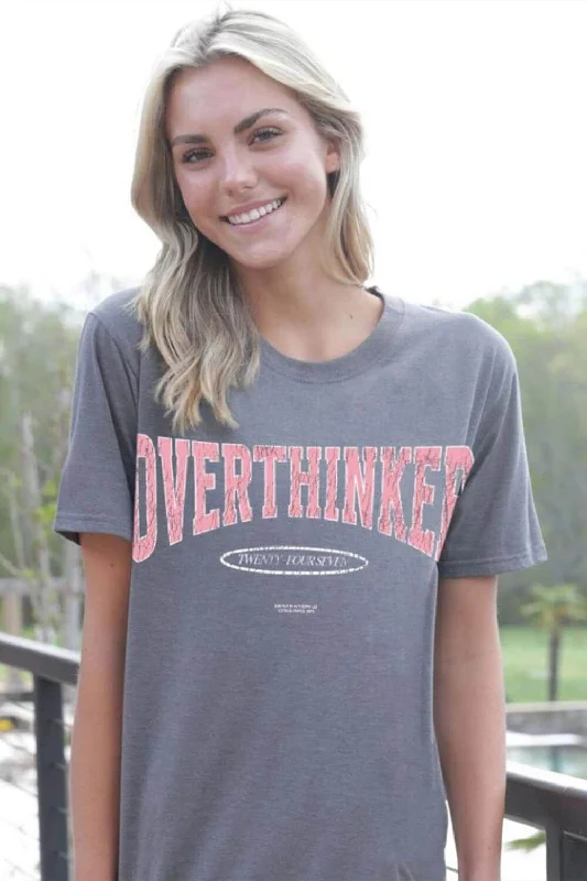 Simply Southern Overthinker T-Shirt for Women in Iron Heather | SS-OVERTHINK-IRONHTHR Solid Color Striped Floral