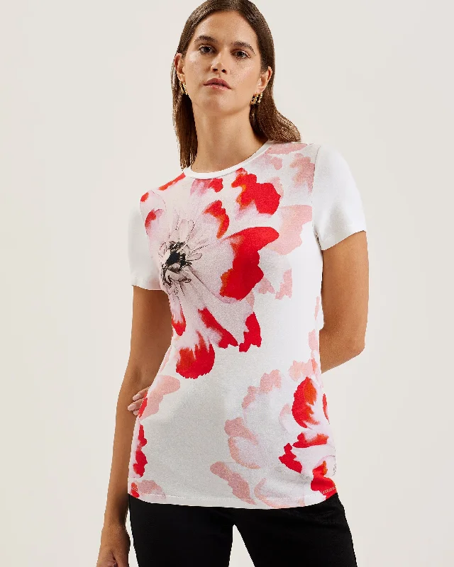 Sindhaa Printed Short Sleeve Fitted Tee Ivory Plaid T-Shirt Polka Dot Checkered