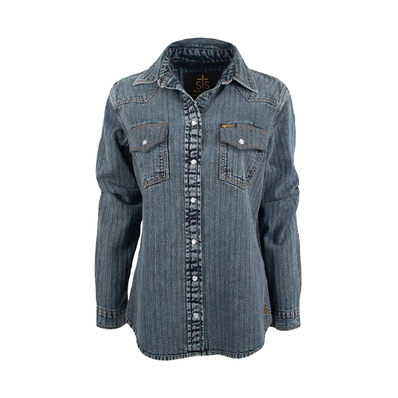 STS Ranchwear Womens Duke Denim 100% Cotton L/S Shirt Fashionable Trendy Casual