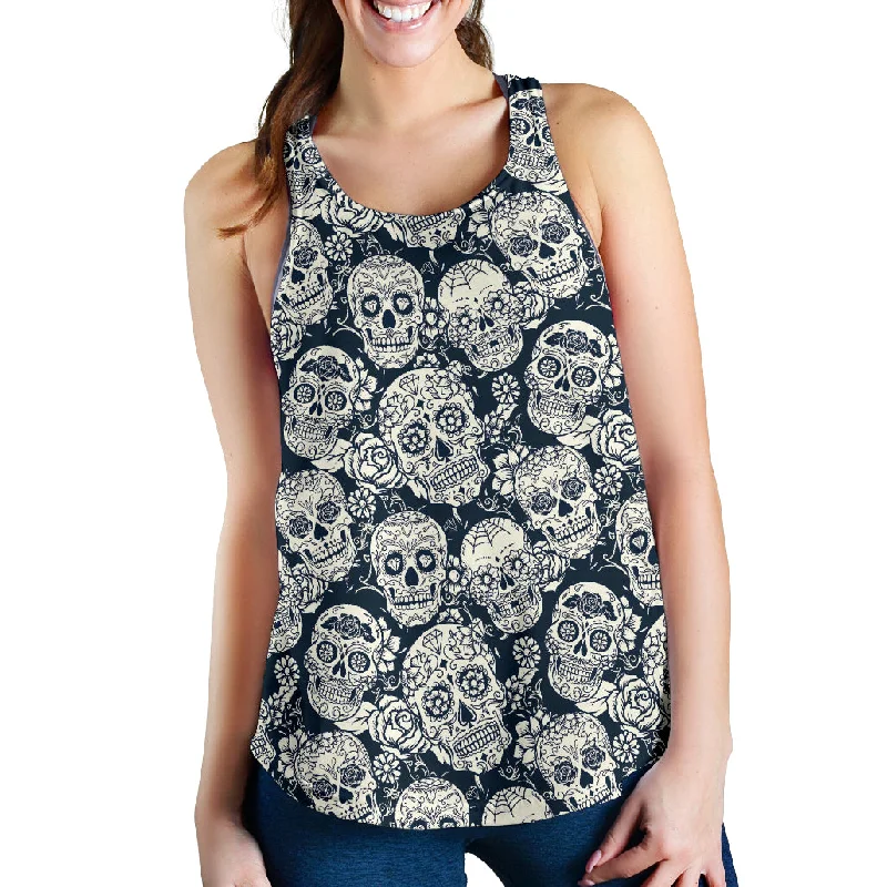 Sugar skull black white pattern Women Racerback Tank Top flexible tank top