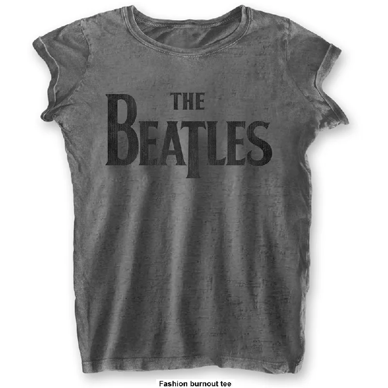 The Beatles Drop T Logo Ladies Burn Out T-Shirt Zippered Front Buttoned Front Snap Front The Beatles Drop T Logo Ladies Burn Out T-Shirt Zippered Front Buttoned Front Snap Front
