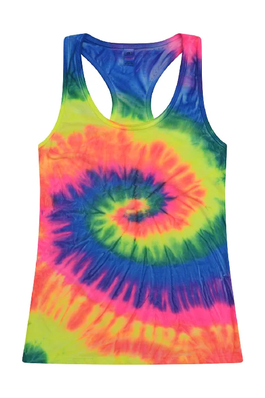 Tie-Dye Womens Racerback Tank Top - Neon Rainbow cute tank top