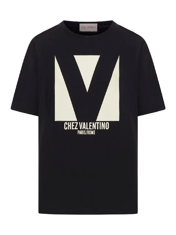 CHEZ VALENTINO PRINT COTTON JERSEY T-SHIRT Boxy Fit Fitted Loose