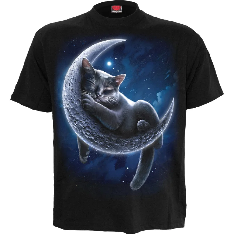 VELVET MOON - Front Print T-Shirt Black Striped Floral Plaid
