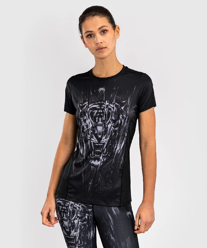Venum Tiger Women's Dry Tech T-Shirt - Black/Silver Front Pockets Side Pockets Patch Pockets Venum Tiger Women's Dry Tech T-Shirt - Black/Silver Front Pockets Side Pockets Patch Pockets