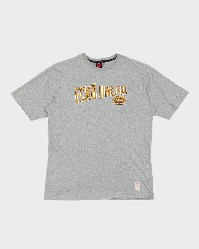 Vintage 00s Ecko Unltd Grey Marled T-Shirt - XL Striped Floral Plaid