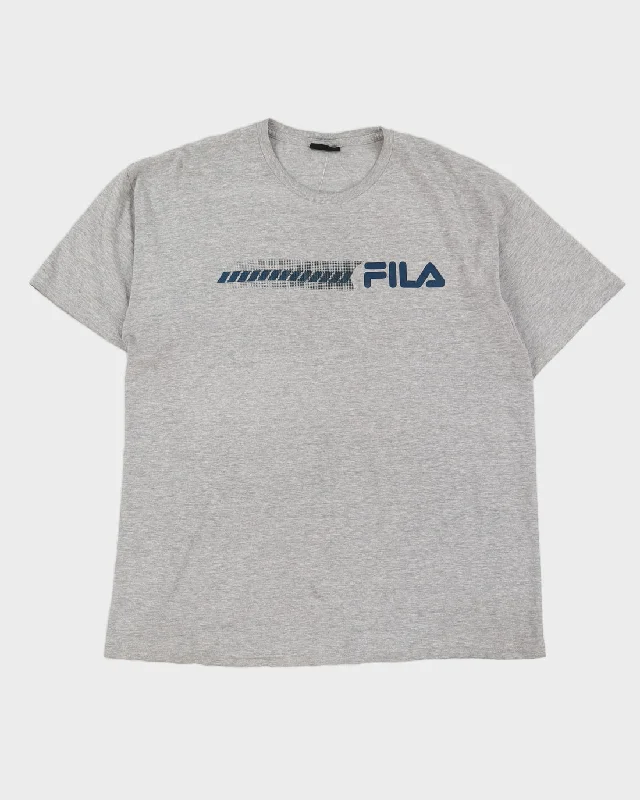 Vintage 00s Fila Grey Marled T-Shirt - XL Collared Crew Neck Turtle Neck
