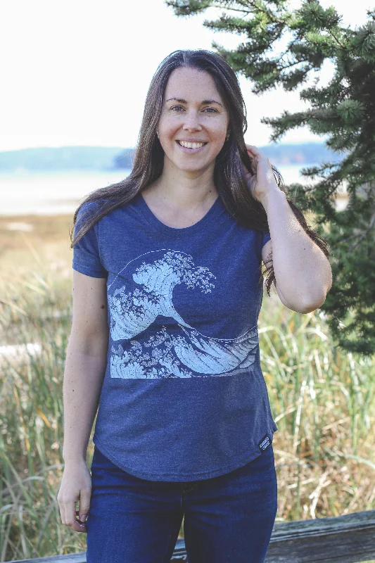WAVE - Women's Eco Tee - Heather Navy SALE Striped Floral Plaid
