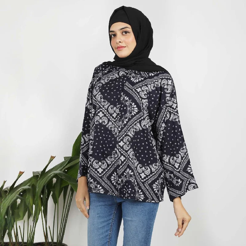 Women's Full Sleeves Casual Shirt - Black Mesh Blend Leather Blend Suede Blend