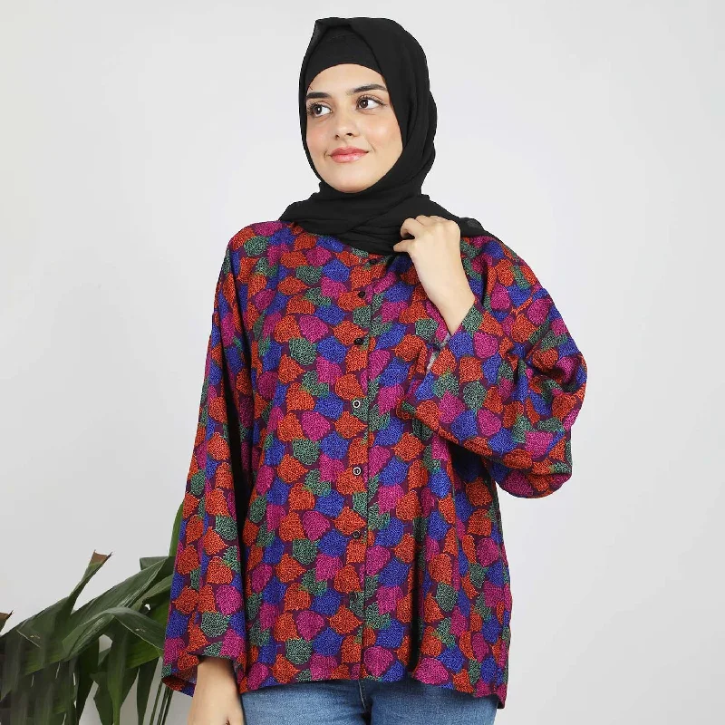 Women's Full Sleeves Casual Shirt - Purple Front Pockets Side Pockets Patch Pockets